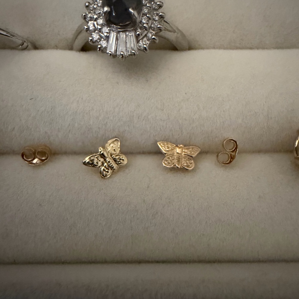 Dainty 14kt solid yellow Gold Butterfly Stud Earrings minimalistic women girls